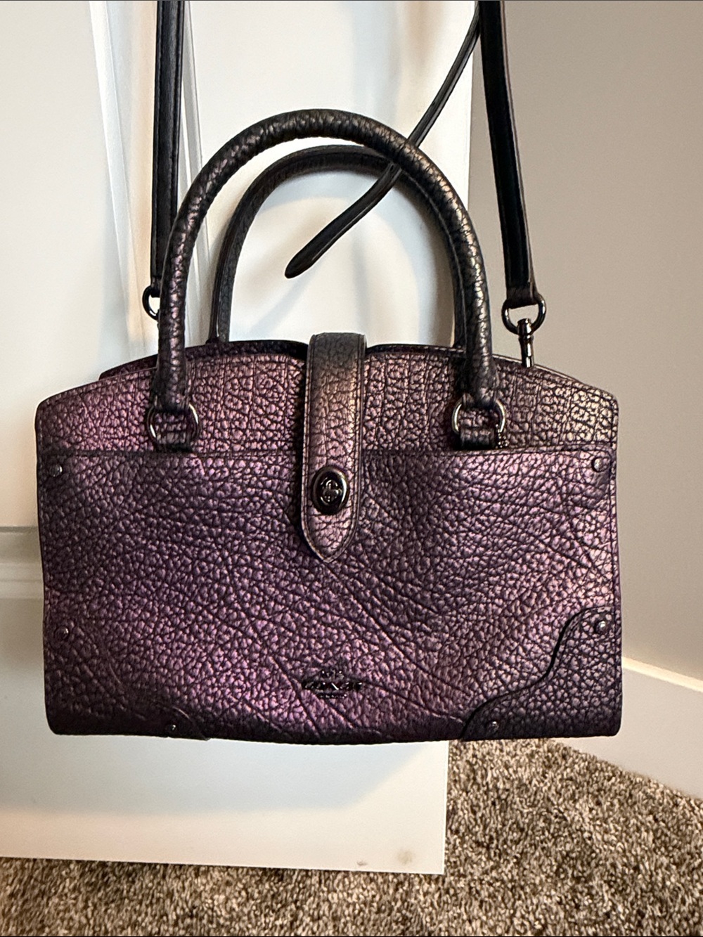 Coach Textured Purple Leather Satchel Handbag